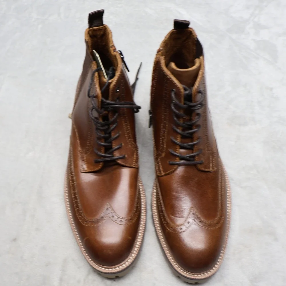 Aldo Men 9 Toney Boot Brown Wingtip Leather Classic Brogue Side Zip Lace-Up NWD